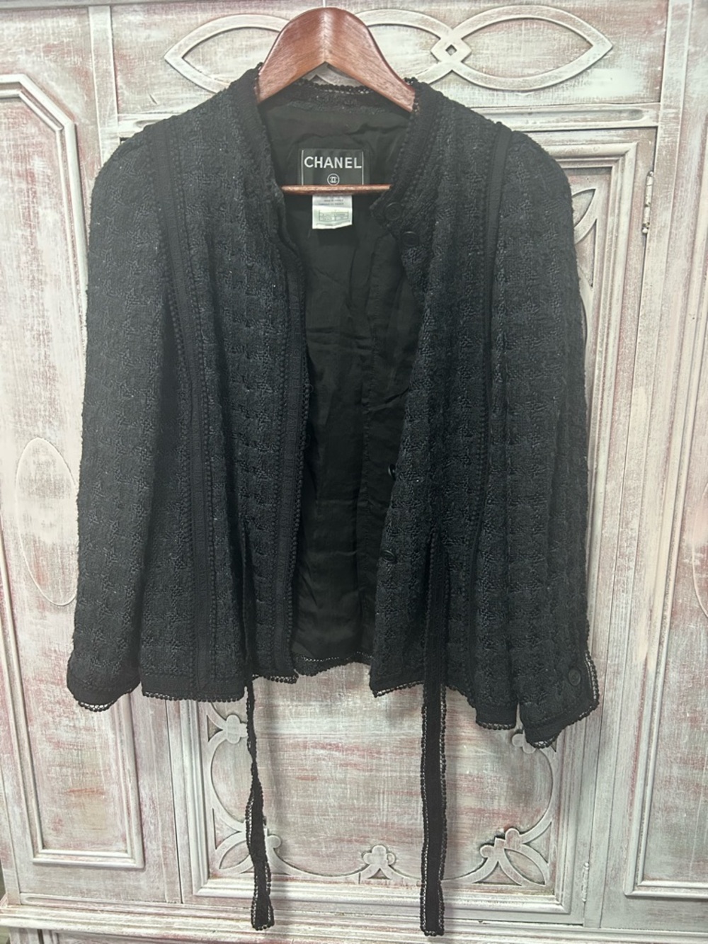 CHANEL Black Tweed Open-Front Jacket